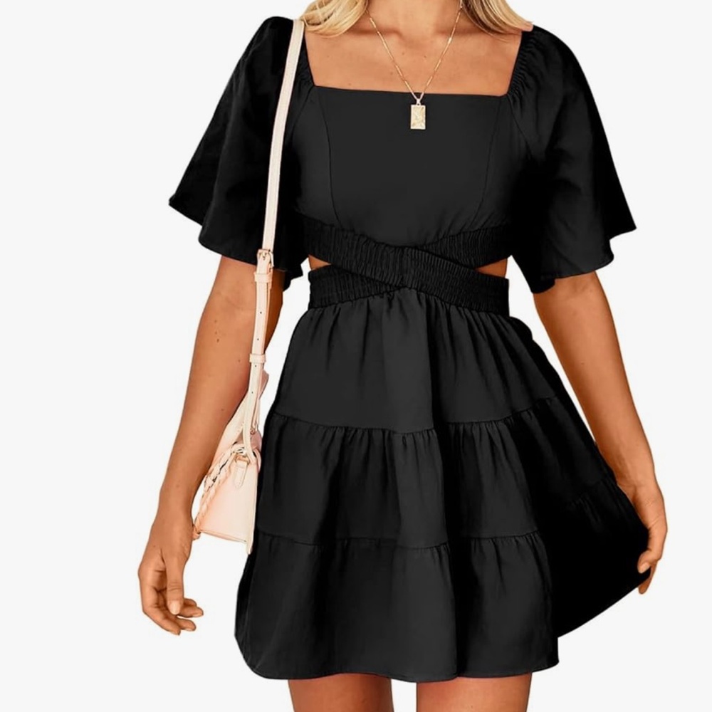 Black Short Sleeve Mini Dress
